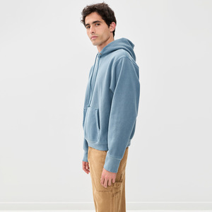 2026 Fall/Winter Casual <b>Pullover</b> Hooded Sweatshirt for <b>Men</b> 100% Cotton Denim Blue Oversized Washed Sweatshirt - Product Image 4