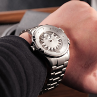 Montres automatiques en acier inoxydable OBLVLO Design Sun Dial pour hommes, bracelet argenté célèbre, montre mécanique étanche, horloge CAM-SUN