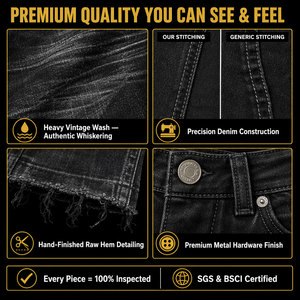 <span class=keywords><strong>Jeans</strong></span> Denim Svasati Personalizzati da <span class=keywords><strong>Uomo</strong></span> a <span class=keywords><strong>Vita</strong></span> <span class=keywords><strong>Bassa</strong></span>, Stile Bootcut Vintage con Finitura Cerata, OEM all'Ingrosso - Product Image 4