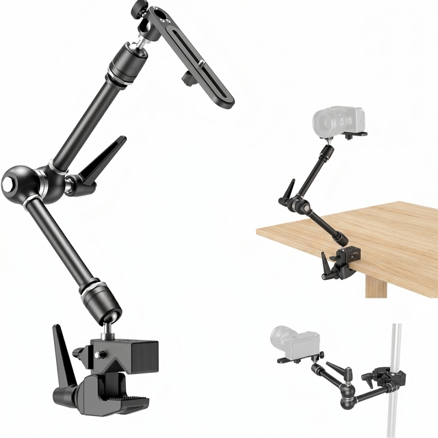 Friction Magic Arm Camera Mount with Super Clamp & Platform, Overhead Desk Mount Stand, Studio Space Saver for Cameras & Lights