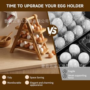 Wooden egg rack, three-tier egg <b>tray</b> storage rack for kitchen countertops, <b>large</b> capacity wooden fresh egg display rack - Product Image 3