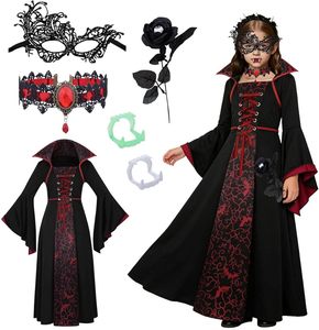 Nuovo Costume da Strega per Bambine Stile Europeo e Americano per Halloween, Ispirato a <span class=keywords><strong>Film</strong></span> e Serie TV, Abito Medievale Retrò con Colletto Allacciato e Maniche a Campana - Product Image 6
