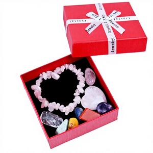 Kindfull Natural Polished <b>Crystal</b> Chakra Gift Box Fashion Trend <b>Bracelet</b> Heart Tumble Stone Healing Set for Gift - Product Image 3