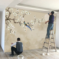 Papier Peint Mural Floral Chinoiserie Oiseaux et Magnolias Chinois en Rouleaux pour Chambre et Salon – Décoration Personnalisée pour la Maison