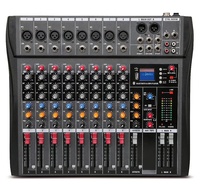 Console de mixage audio professionnelle 8 canaux avec alimentation fantôme 48V intégrée, USB, métal et plastique, pour enregistrement musical et scène