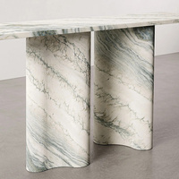 Console d'entrée en marbre veiné vert, plateau flottant rectangulaire, pieds en pierre sculptée ondulée, pour la maison de rêve