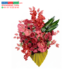 Bouquet de fleurs artificielles rouges, arrangement floral de luxe, centre de table décoratif pour la maison, couronnes et guirlandes décoratives - Product Image 4