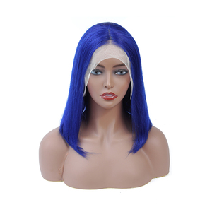 Pre Plucked 13x4 Remy Malaysian 150% Density Blue Human Hair Short Bob Wigs For Women - Product Image 1