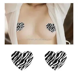 ขายส่ง Glitter ZEBRA-Stripe Nude Nipple ครอบคลุม Pasties ทิ้งหัวใจ Nude Pasties จุกนมสำหรับชุดชั้นในสตรี