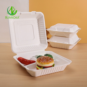 Vaisselle en canne à sucre biodégradable, vente en gros, Bagasse jetable de 9 pouces, contenants à clapet en papier Compostable - Product Image 3