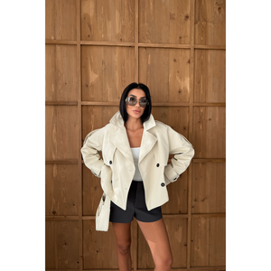 Abrigo de Gabardina para Mujer CROP Boyfrench, Diseño Elegante con Piedras - Product Image 4