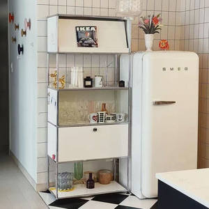 خزانة كتب قائمة على الأرض من الفولاذ المقاوم للصدأ بتصميم ريترو USM، خزانة تخزين معيارية قابلة للتركيب، خزانة عرض وتخزين - Product Image 5