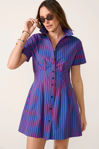 Robe chemise rayée pour femmes, mini-robe à manches courtes, col boutonné, tenue décontractée pour fête d'été - Product Image 6