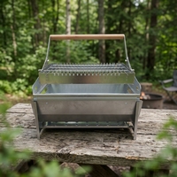 Portable 360 ° Barbecue rotatif au charbon de bois avec panier rotatif, barbecue de table pour le camping, les sorties en plein air et les aventures en extérieur