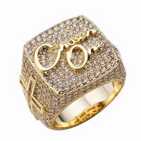 Bijoux Hip Hop classiques Iced Out VVS Moissanite 14K plaqué or 925 bague en argent Sterling lettre croix pour hommes