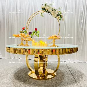 Muebles DE BODA diseño dorado marco de acero inoxidable mesa redonda de pastel real - Product Image 4