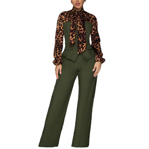 Элегантный комбинезон Channel 2025 с завязками спереди, длинными рукавами, леопардовым принтом и вставками, для женщин, с широкими штанинами, для вечеринок - Product Image 2