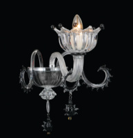 Lustre en verre de Murano transparent et noir, fait main, style italien, avec décoration en feuilles, pour villa et hôtel