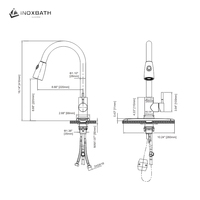 Robinet mélangeur de cuisine monocommande élégant en acier inoxydable SUS304 sans plomb, à cartouche céramique, pour montage sur plan, avec douchette extractible 5