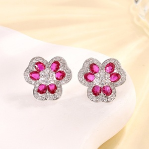 Wholesale Eco-friendly Copper Micro Pave Red Zircon Rose Flower Petal Vintage Fashion Jewelry <b>Set</b> for Women - Product Image 5