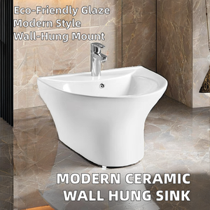Lavabo montado en la pared de cerámica blanca moderna Lavabo de manos redondo de nuevo diseño con escurridor para accesorio de <span class=keywords><strong>baño</strong></span> - Product Image 2
