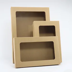Wholesale Trays Square Catering Tray Brown Kraft Lid With PET Window/No Assembly