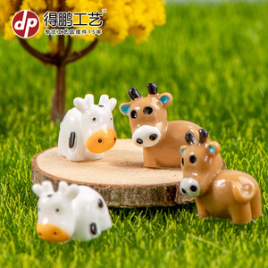 Dp Craft Resin Cow <b>Miniature</b> Animal Figurines White Coffee Color Home Decoration Artistic Ornament - Product Image 2