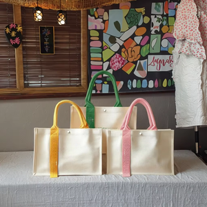 Bolsa de Mano de Lona de Algodón con Asas de Cinta de Algodón y Logotipo Personalizado para Mujer, Impresa con Serigrafía, para Compras - Product Image 1