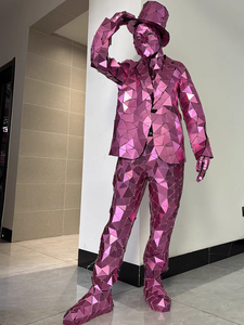 <span class=keywords><strong>Costume</strong></span> de miroir rose, combinaison miroir intégrale personnalisable avec haut-de-forme pour spectacle sur scène - Product Image 4