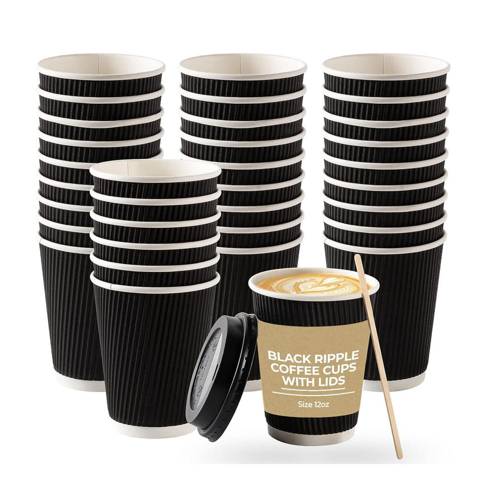 Disposable Insulated Triple Wall Ripple Kraft Paper Coffee Cups for ...