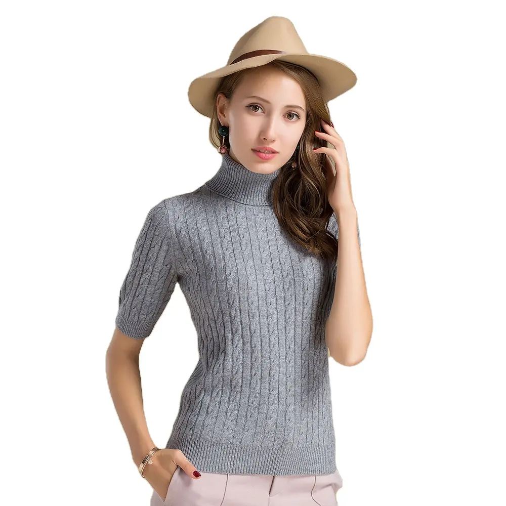 Sweater rajut wanita, Turtleneck kasmir 100% pola Solid kasual rajut untuk musim dingin layanan OEM tersedia