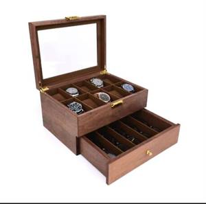 Caja para Relojes con Bandeja, Estuche de 2 Niveles para Relojes de Esfera Grande, 8 Ranuras con Bandeja, Caja de Madera de Nogal para Relojes de Hombre y Mujer, Almacenamiento de Joyas, Exhibidor de Madera - Product Image 3