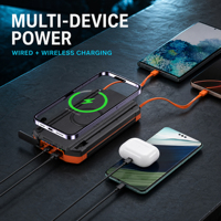 Nouvelle Banque d'alimentation solaire extérieure à charge rapide 20000mAh, grande capacité, chargeur portable, panneau solaire pliable, lampe torche LED (SOS)