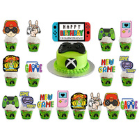 Artículos para Fiesta de Cumpleaños de Niño, Kit de Decoración para Fiesta de Videojuegos, Pancarta de Juego, Adornos para Cupcakes, Globo de Aluminio