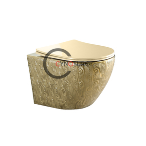 Inodoro de cerámica de una pieza, pequeño, suspendido en la pared, con tanque de agua oculto, chapado en oro negro, de lujo y personalizado, para baño de hotel. - Product Image 3