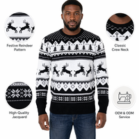 Pull de Noël pour homme FNJIA, col rond, tricot jacquard, motif renne, sapin, flocon de neige, manches longues, pull de fête