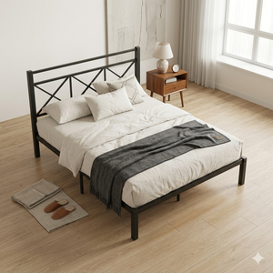 <span class=keywords><strong>Lit</strong></span> simple en métal taille Queen avec tête de <span class=keywords><strong>lit</strong></span>, cadre en <span class=keywords><strong>fer</strong></span> <span class=keywords><strong>forgé</strong></span> moderne, meubles en acier avec rangement pour chambre à coucher ou hôtel - Product Image 4