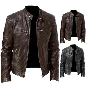 Leather jacket hot sale new arrival PU Plus Size Motorcycle coat & with pocket plain dyed leather jackets