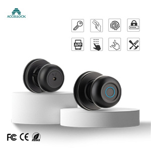 Kunci Pintu Pintar Bulat Tanpa Kunci, Entri <span class=keywords><strong>Digital</strong></span> Sidik Jari, Remote Aplikasi Tuya untuk Paduan Aluminium, Kompatibel dengan Pintu Kayu - Product Image 2