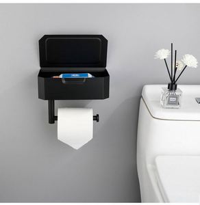 Porte-papier toilette WEKIS en acier inoxydable noir avec étagère, à fixer au mur, pour salle de bain et cuisine, design moderne - Product Image 5