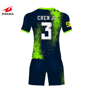 Fluorescent green color football wear sublimation サッカーウォームアップスーツ clothing men's football uniforms tracksuit - Product Image 3