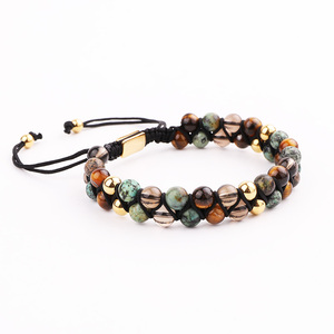 <span class=keywords><strong>Pulsera</strong></span> de la <span class=keywords><strong>Amistad</strong></span> de Macramé de Doble Capa con Piedras Naturales de 6mm, Diseño Clásico de Moda, Hecha a Mano con Cordón Tejido y Gemas Mixtas Personalizadas - Product Image 4