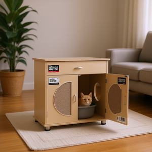 Enclos pour litière de chat avec portes à griffoir en sisal, rangement, maison pour animaux de compagnie, mobilier d'intérieur moderne, rectangle, taille moyenne - Product Image 2