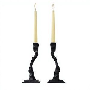 Iron <b>Candlestick</b> Holder Set Of 2 Taper Candle Holders For Home Decoration Durable <b>Black</b> Twisted Design Handmade - Product Image 1
