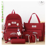 Sac à dos en nylon tendance et mignon, ensemble de 5 pièces, 14 pouces, sac d'école imperméable avec doublure en polyester, sac à bandoulière, trousse à crayons, sac fourre-tout