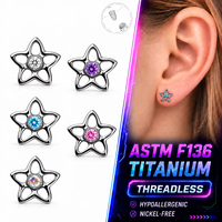 Hollow Pentagram Zircon ASTM F136 G23 Titanium Internal Thread Hypoallergenic Nickel Free Cartilage Body Piercing Earring