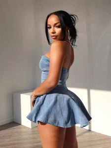 Mini abito in Denim senza spalline stile americano europeo senza spalline scritta Sexy Sexy da ragazza con scritta incrociata sul petto - Product Image 4