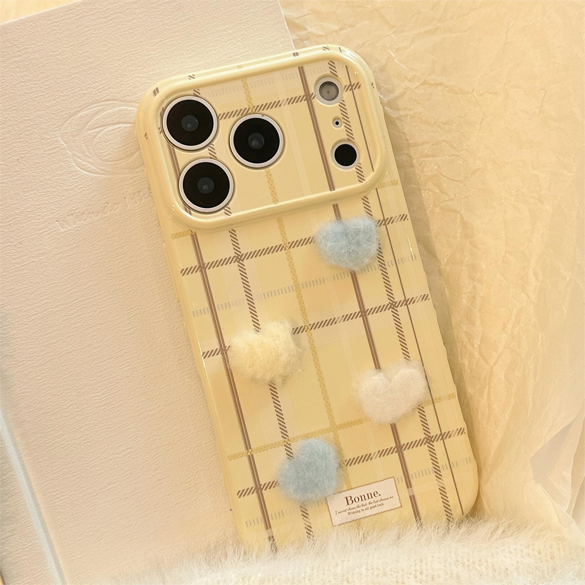 Orange-brown checkered 3D plush heart