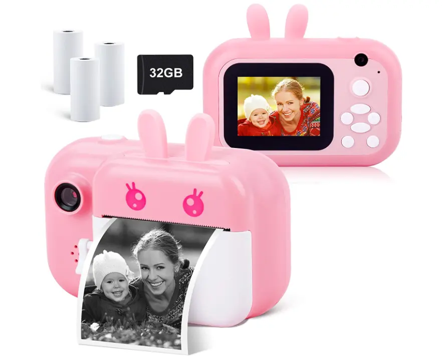 Cámara Digital instantánea para niños y niñas, con papel de impresión, tarjeta de 32GB, videocámara para selfis, juguete