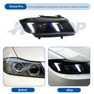 Faros Delanteros HETOP E90 2005-2012, Piezas de Auto de Doble Color, Estilo Ojo de Serpiente Láser, Faro Delantero para <span class=keywords><strong>BMW</strong></span> Serie 3 <span class=keywords><strong>320i</strong></span> 330i, Blanco y Amarillo - Product Image 2